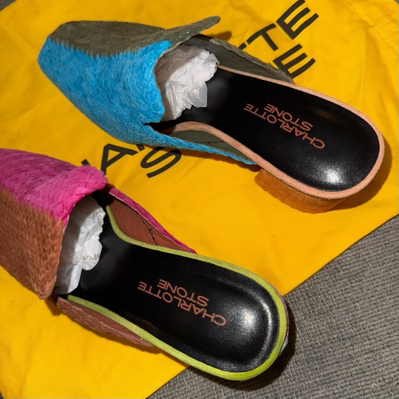 Charlotte Stone Mae Colorful Rainbow Woven Leather Mules Nassau Size 9 - Picture 10 of 15